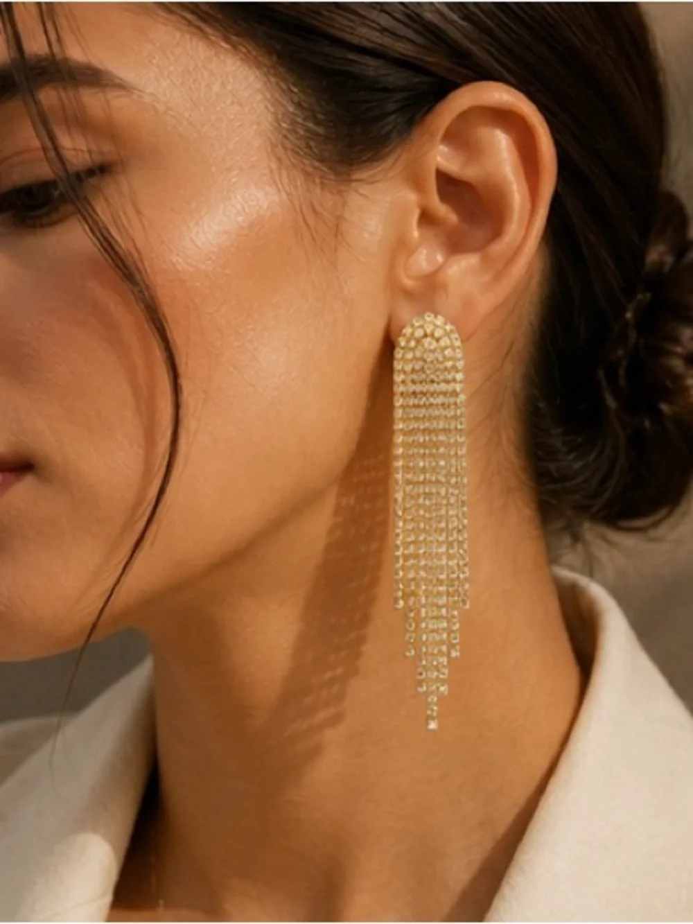 Elegant Gold Crystal Fringe Drop Earrings